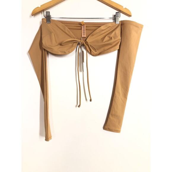 SKIMS Recycled Swim Top Long Sleeve Bikini Off Shoulder Ochre Tan NWT Size Small - Picture 4 of 9